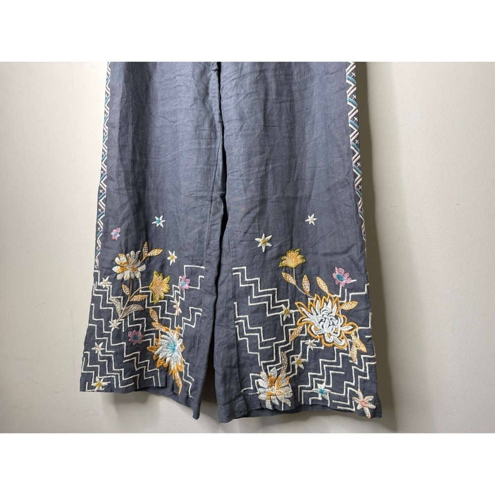 Johnny Was Elia Embroidered Linen Tie Waist Jumpsuit Gray Size Small - Picture 3 of 7
